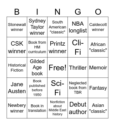 Susannah's 2025 Book Bingo Card