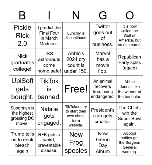 2025, Year of the Gamer Bingo Card