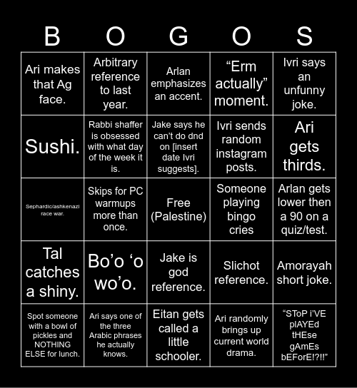 Bogos Binted Bingo Card