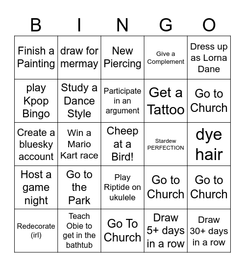 CJ's 2025 Bingo Card