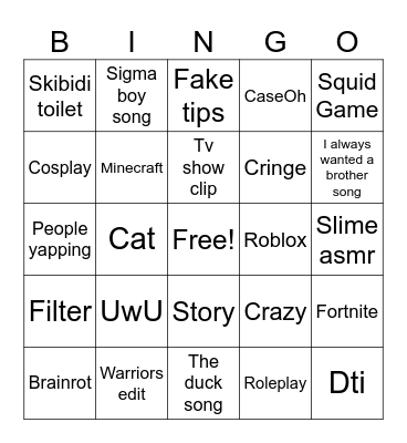 YouTube Shorts Bingo Card