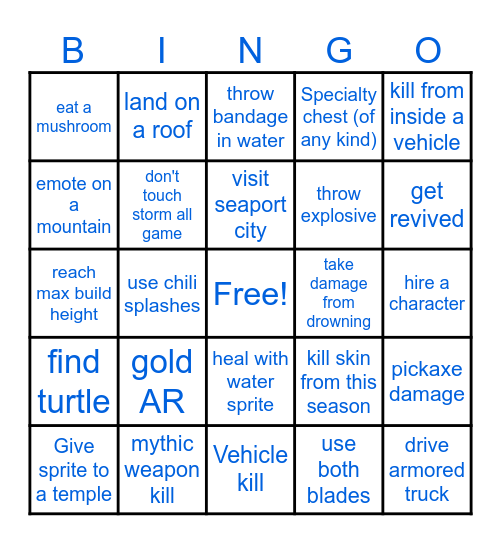 Chapter 6 season 1 Bingo Card