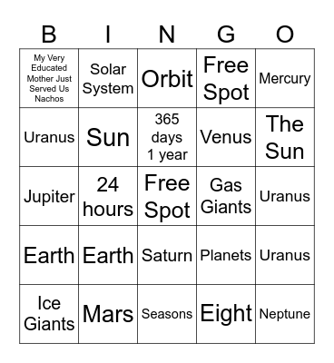 Space Bingo Card