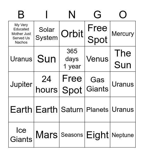 Space Bingo Card