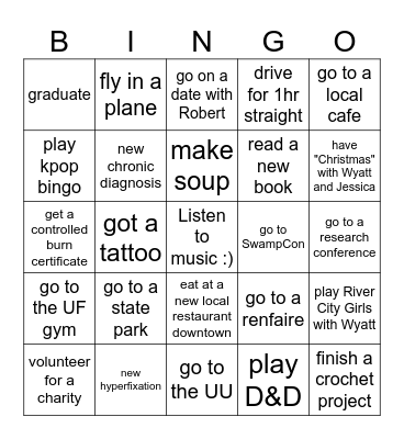 Savannah's 2025 Bingo Card