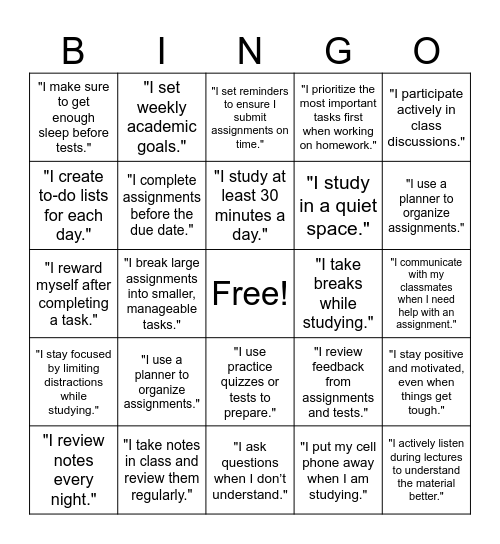 Success Bingo Challenge Bingo Card