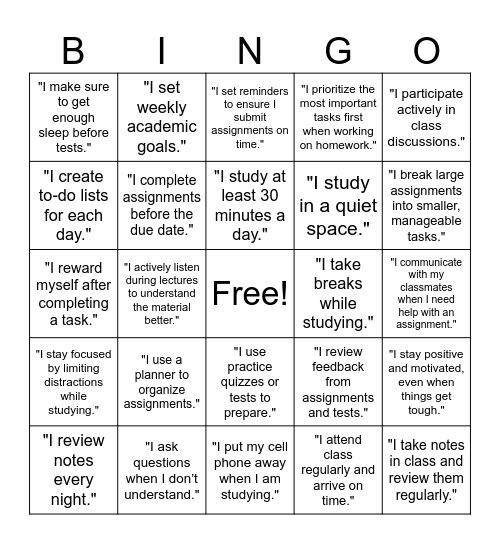 Success Bingo Challenge Bingo Card