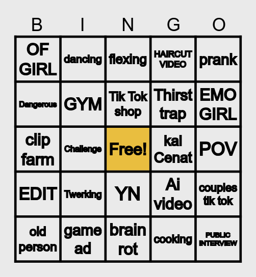 Tik Tok Bingo Card
