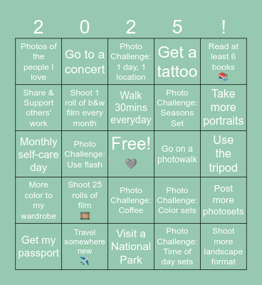 My '25 Bingo Goals Bingo Card