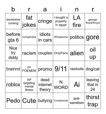 Instagram brainrot reels Bingo Card