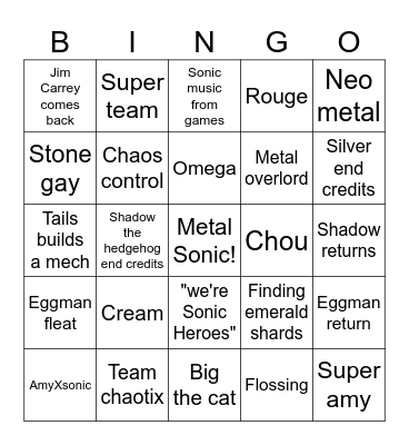 Sonic 4 bingo Card