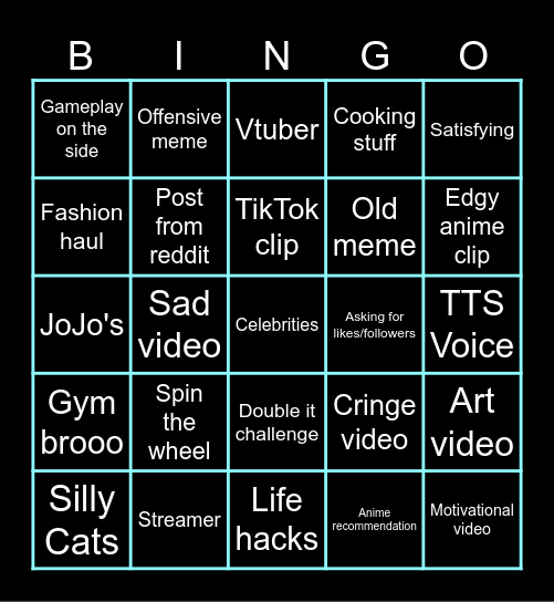 Instagram Reels bingo Card