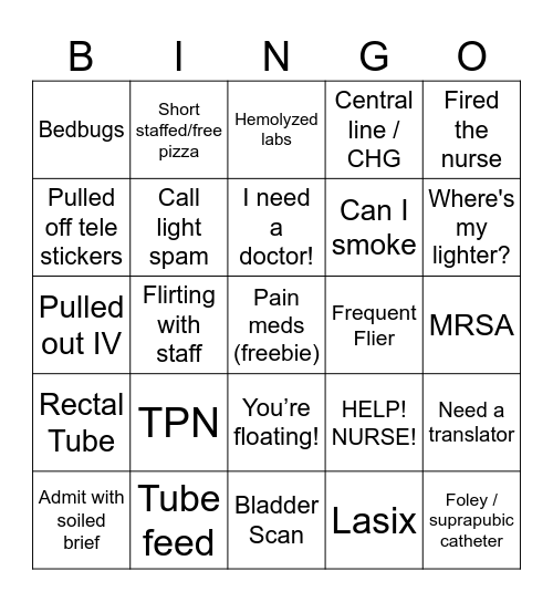 Med Tele Bingo Card