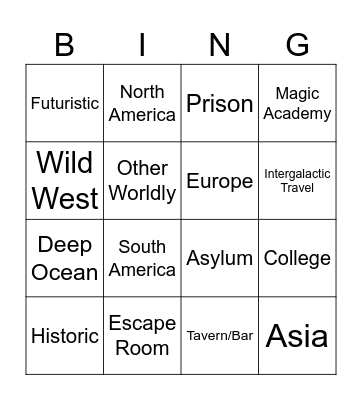 Settings Bingo Card