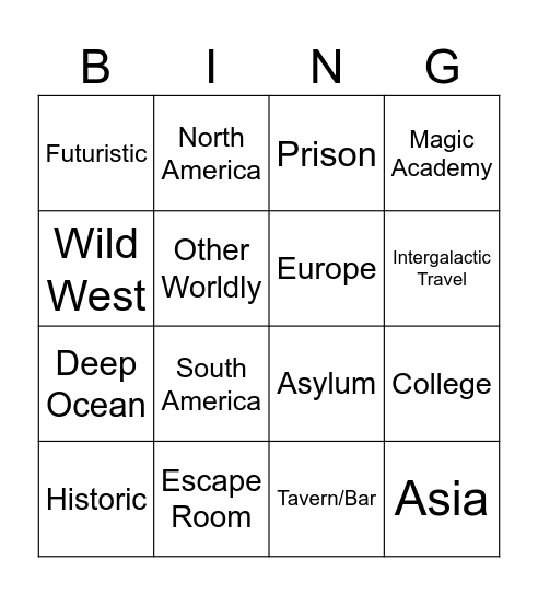 Settings Bingo Card
