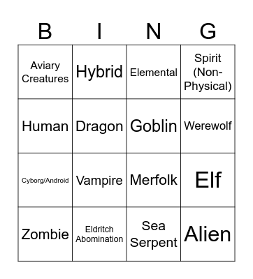 Species Bingo Card