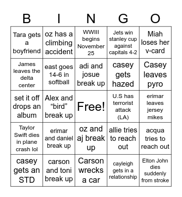 2025 Bingo Card Bingo Card