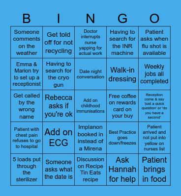 Hughes Nurses Bingo Card
