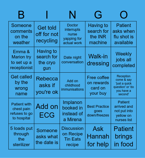 Hughes Nurses Bingo Card