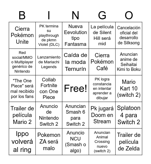 2025 predicciones Pikefaya Bingo Card