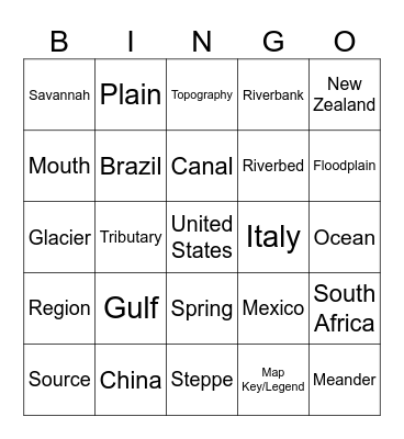 Year 8 Geography - Term 1 Bingo Card