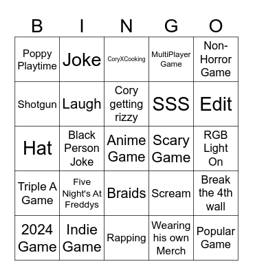 CoryXKensin Bingo Card