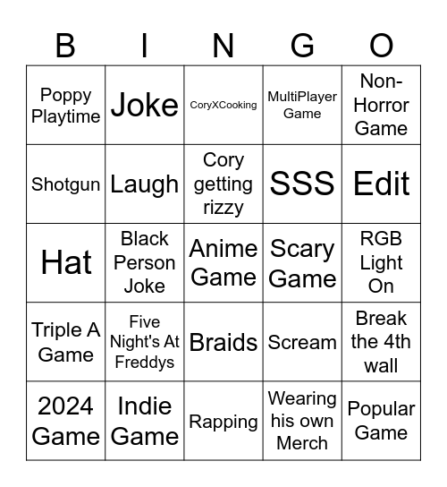 CoryXKensin Bingo Card