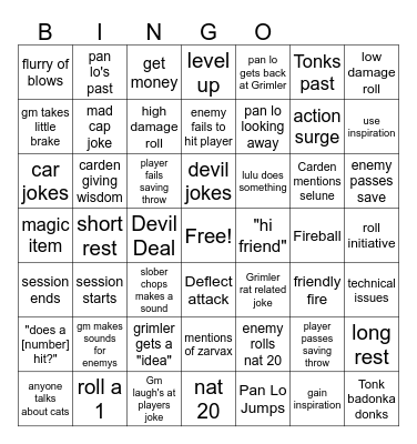 Avernus Bingo Card
