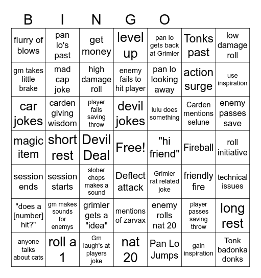 Avernus Bingo Card