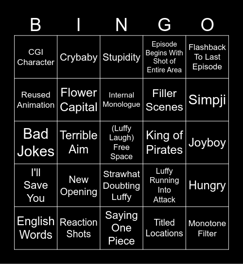 One Piece Bingo Card
