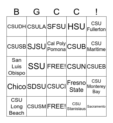 CSU System  Bingo Card