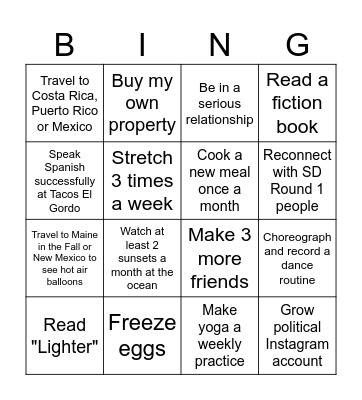 2025 Goals Bingo Card