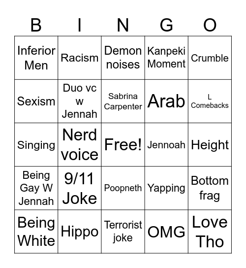 Nadeen Bingo Card