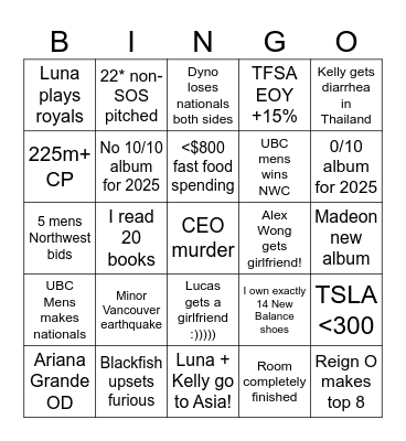 2025 Bingo Card
