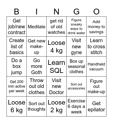 Me stuff Bingo Card