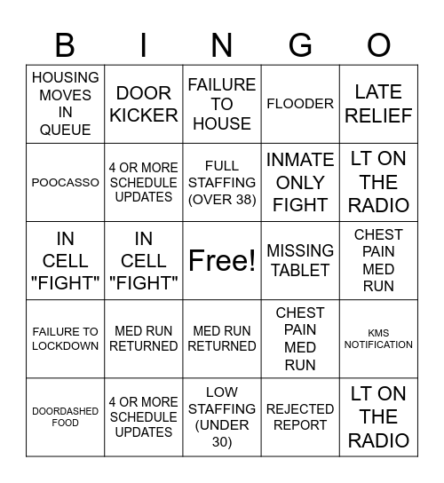 JAIL BINGO Card