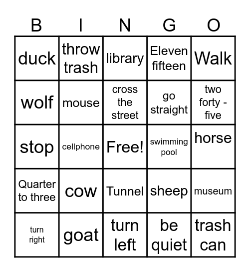 L33 Worksheet Bingo Card