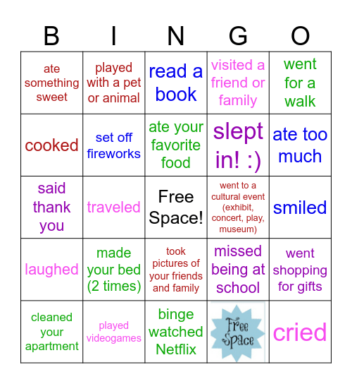 Welcome Back - Winter Break Bingo Card