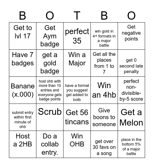Botb Bingo Card Bingo Card
