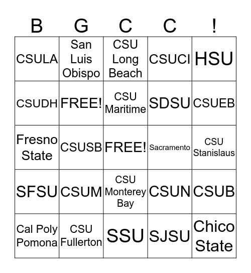 CSU System  Bingo Card