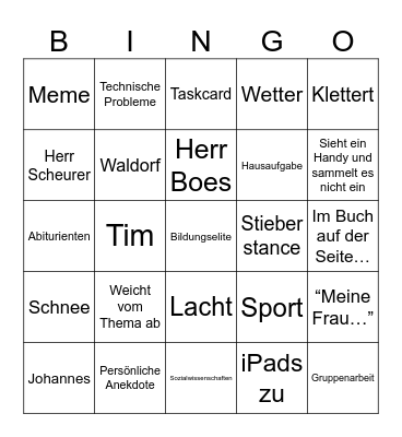Stieber Bingo Card