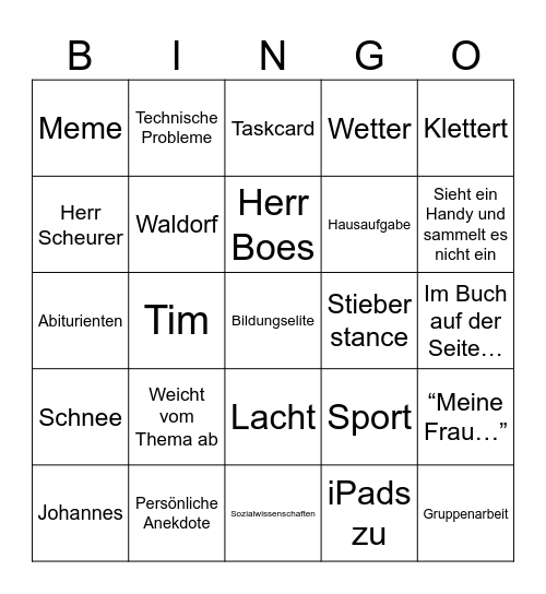 Stieber Bingo Card