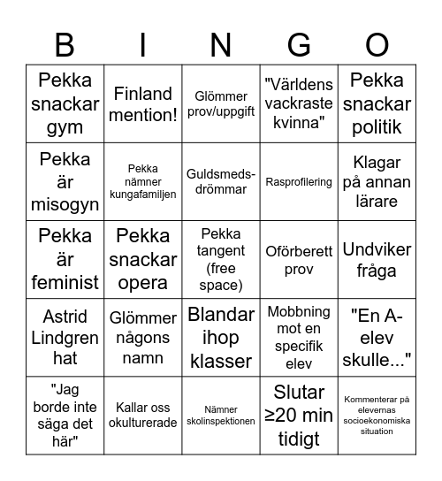 Pekka Bingo Card