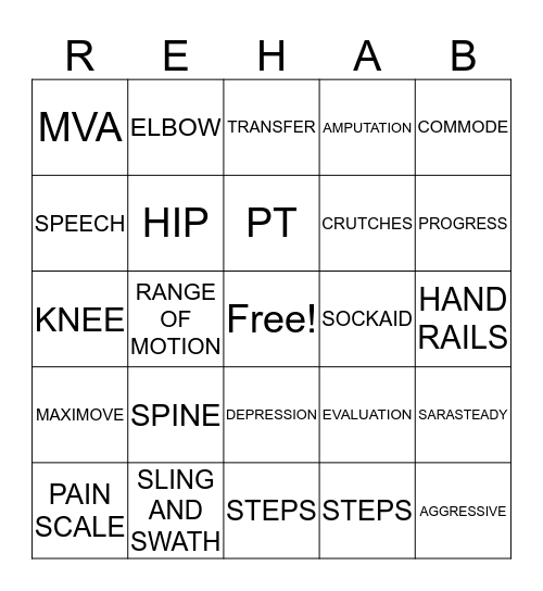 REHAB BINGO Card