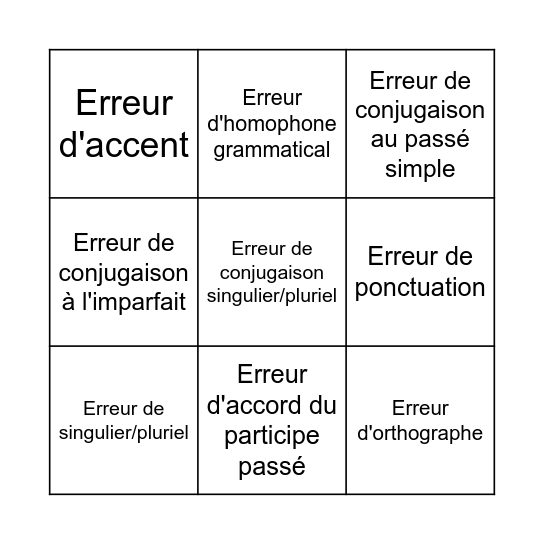 Jouer avec les erreurs d'orthographe Bingo Card