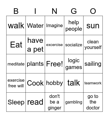 Wellbeing Bingo Card