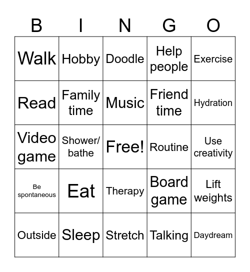 Wellbeing Bingo Card