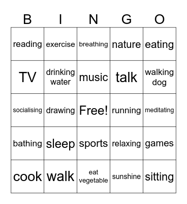 Wellbeing  Bingo Card