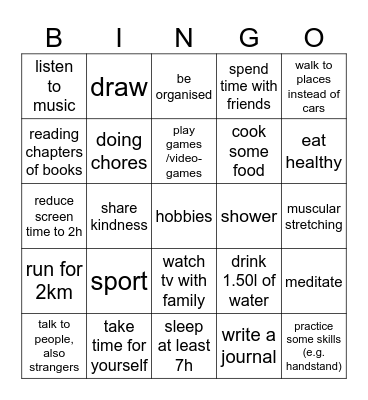 PCUP Wellbeing 2025 Bingo Card