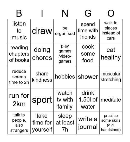 PCUP Wellbeing 2025 Bingo Card